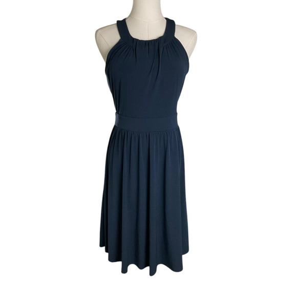 Banana Republic Navy 4 Blue Dress Halter Fit and Flare Sleeveless Cocktail - Picture 1 of 13